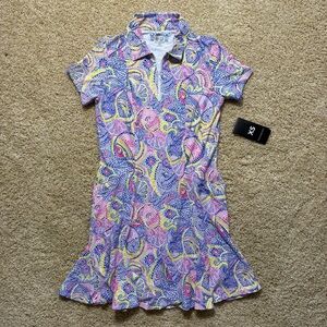 IBKUL Short Sleeve Godet‎ Dress Mariel Blue Multi Size XS